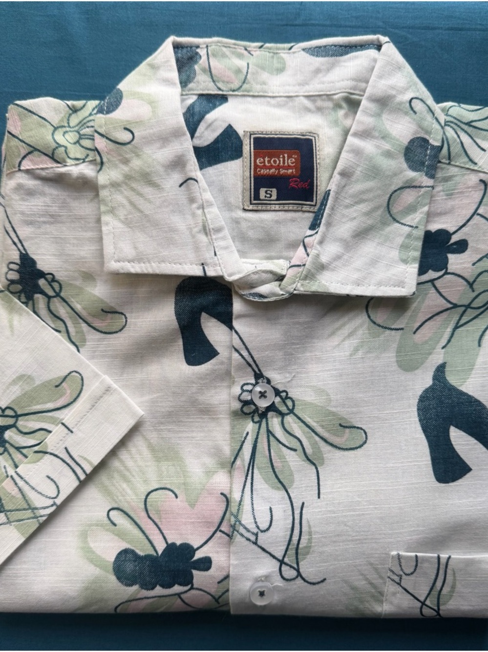 Men’s Floral Short-Sleeve Shirt - Light Green & Navy